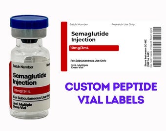 Peptide Vial Labels for 3mL & 5mL Vials | 40mm x 20mm | Printed on Vinyl