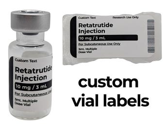 Etiquetas para viales de péptidos de 3 ml / 40 mm x 20 mm / Impresas en material BOPP