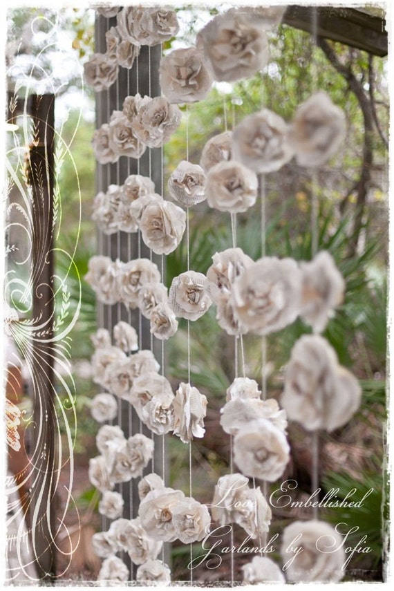 Curtain Of Twelve 10 Ft Long Individual Rustic Paper Flowers Etsy