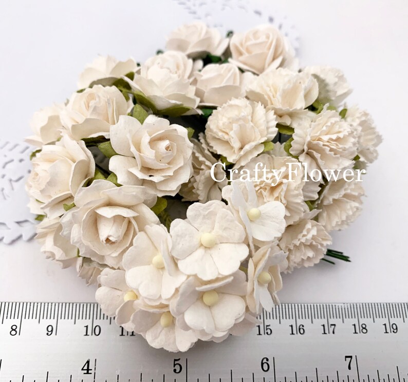Craft Supplies Tools 35 White Mixed Paper Flowers Diy Scrapbooks Wedding Bouquets Faux Cupcake Cards Dolls Crafts Roses Carnation Ca115 A Embellishments
