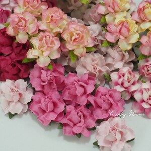 Baby Pink Paper Flower Wedding Scrapbook Rose R21/2+15 1-1/2" or 3.75 cm White 