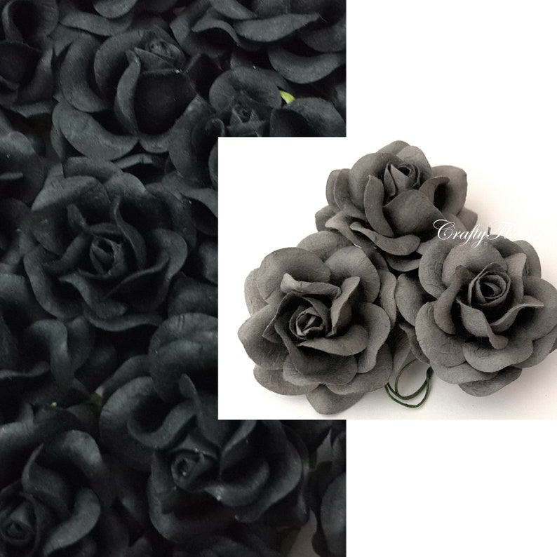 Black Gray Roses Mulberry Paper Flowers DIY Baskets Scrapbooks W Black Gray Roses Mulberry Paper Flowers DIY Baskets Scrapbooks W