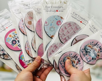 Cute Neoprene Car Coasters, Whimsical Car Accessories, Set of 2