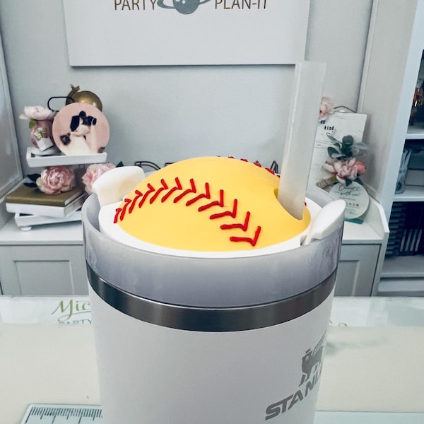 Softball Tumbler Topper: Stanley 20/30/40oz, Drinkware Decor