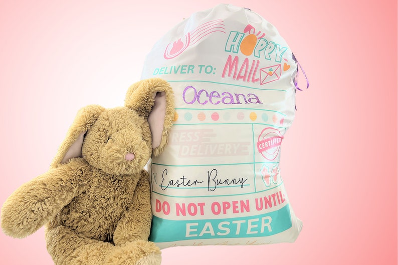 Easter Bunny Sack Sublimation PNG Digital File for Gift Baskets, Gift Bags and Totes Easter Bag Design image 1