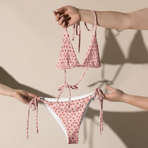 Cherry Bikini Set String Bikini Cherry Print Swimsuit Cute Cherry Swimwear Two Piece Bikini Summer Beach Outfit Beach Vacation Swimsuit