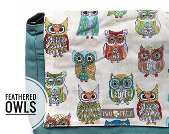 Bolso bandolera Feather Owl / Bolso cruzado para portátil / Bolso de mano para profesora con temática de bosque / Regalo para amantes de la naturaleza