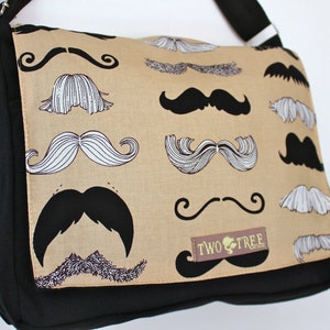 Brown Where&#39;s My &#39;Stache MUSTACHE MESSENGER Book Laptop iPAD Diaper BAG