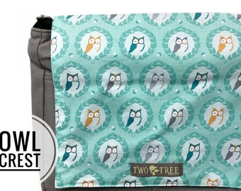 Bolso bandolera con escudo de búho / Bolso cruzado para portátil / Bolso de mano para profesora con temática de bosque / Regalo para amantes de la naturaleza