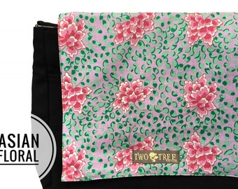 Floral Messenger Bag | Asian Petal Print Crossbody | Laptop Bag Teacher Tote Boho Gift