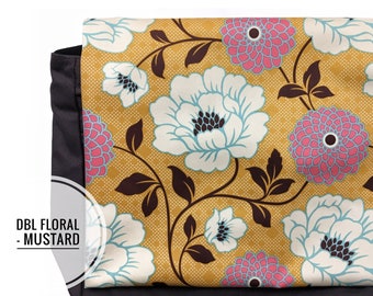 Bolso bandolera floral / Bolso cruzado con doble estampado mostaza / Bolso para portátil / Bolso de mano para profesor/a