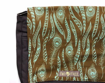 Brown FEATHERS  MESSENGER Book iPad Laptop Diaper BAG