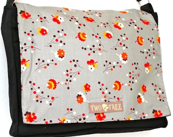 Grey Vintage FLOWERS MESSENGER Book iPad Laptop Diaper BAG
