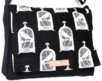 Bolso bandolera con diseño de jaula de pájaros / Bolso cruzado vintage con diseño de pájaros / Bolso para portátil / Regalo para amantes de la naturaleza / Bolso de viaje