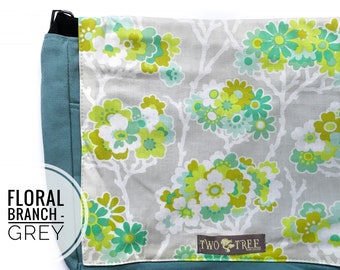 Bolso bandolera floral / Bolso cruzado con estampado de ramas grises / Bolso para portátil / Bolso de mano para profesor / Regalo ideal