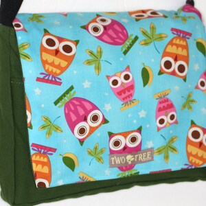 Green Teal Colorful OWL Print MESSENGER ipad Laptop Diaper BAG