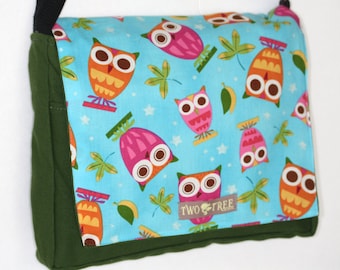 Bolso bandolera con estampado de búho turquesa / Bolso cruzado para portátil / Bolso de mano para profesora con temática de bosque / Regalo para amantes de la naturaleza