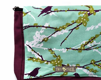 Bolso bandolera con estampado de pájaros color turquesa / Bolso cruzado para portátil / Bolso de lona inspirado en la naturaleza