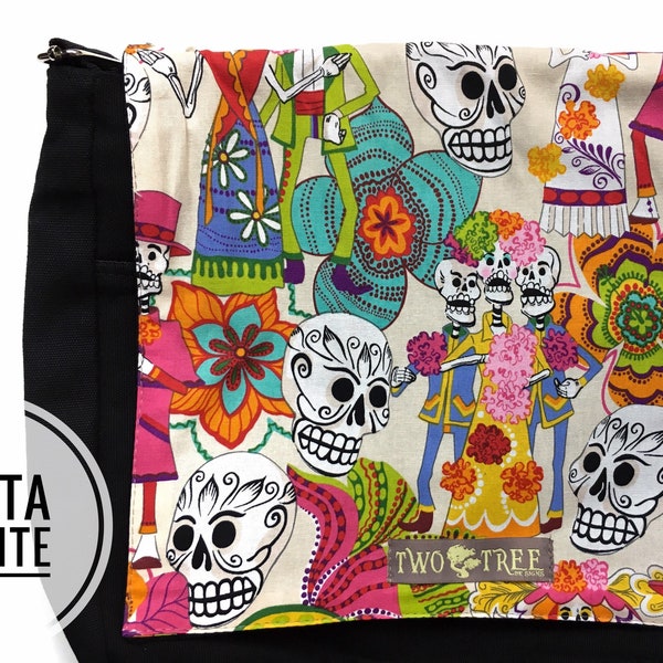 Day of the Dead Messenger Bag | Sugar Skull Crossbody Bag | Laptop Bag | Teacher Tote | Boho Gift