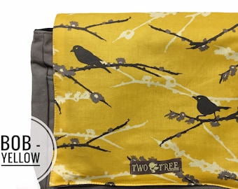 Bolso bandolera con estampado de pájaros amarillos / Bolso cruzado para portátil / Bolso de lona inspirado en la naturaleza