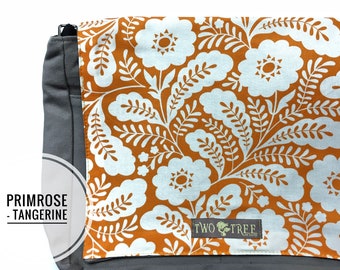 Bolso bandolera Tangerine Primrose / Bolso cruzado floral / Bolso para portátil / Bolso para profesor / Regalo botánico