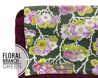 Bolso bandolera floral / Bolso cruzado con ramas verdes / Bolso para portátil / Bolso de mano para profesora / Regalo para ella