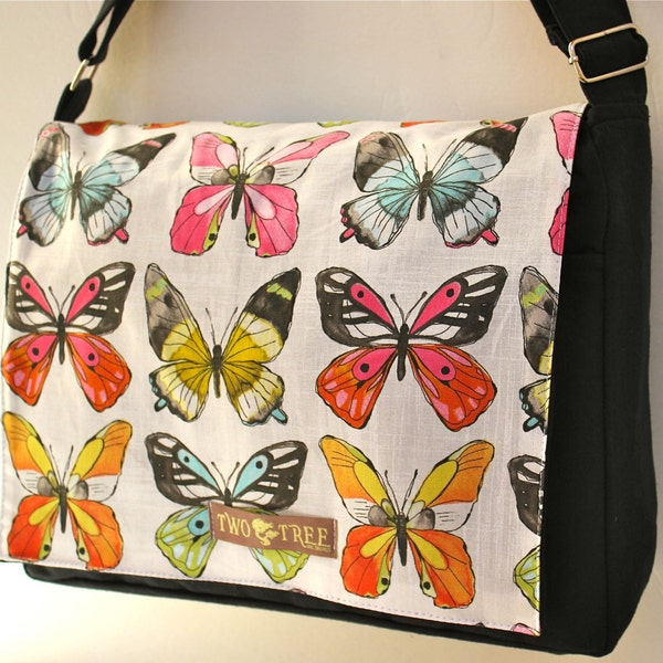 Black BUTTERFLIES Print MESSENGER Book Laptop Diaper Bag