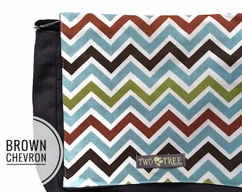 Chevron Messenger Bag | Brown Geometric Crossbody Bag | Laptop Bag | Everyday Travel Bag | Work Bag | Gift for Her