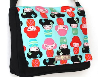 Japanese Kokeshi Messenger Bag | Crossbody Laptop Bag | Teacher Tote | Asian Art Gift