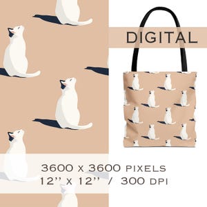 Katt minimalistisk designer sömlöst mönster digital nedladdning PNG katt handritad utskrift