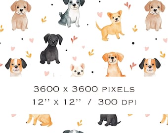 Cute Dogs Seamless Pattern Digital Download PNG Dog Print for Pet lover