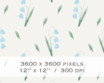 Watercolor Blue Flowers Seamless Pattern Digital Download Hand Drawn Garden flowers print PNG