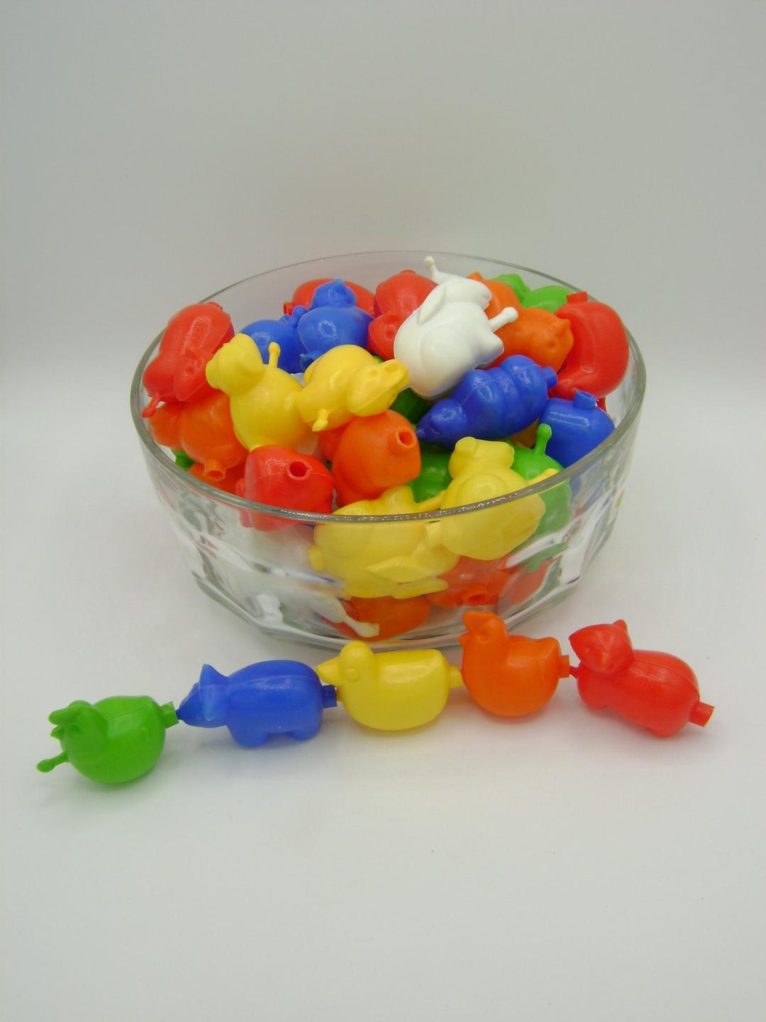 Set of 60 Vintage Snap Lock Connecting Beads Plastic Animals in