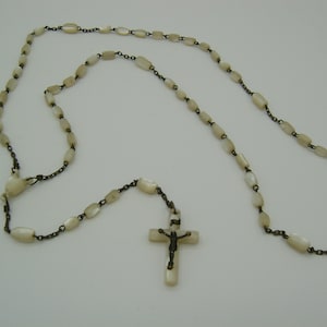 Antique mother of pearl rosary with mother of pearl crucifix