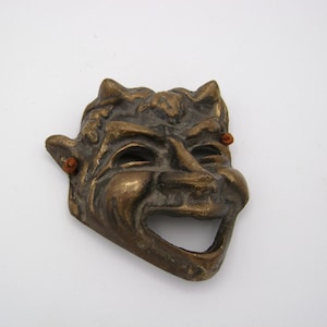 vintage bronze small theatre mask Greece drama tragedy wall decoration
