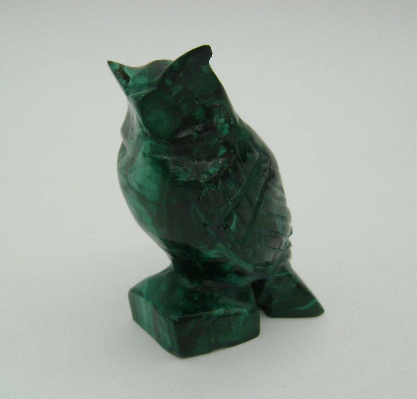 vintage hand carved malachite owl figure