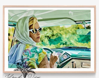 Retro Vintage Art Print - 1950s Car Artistic Design Poster Wall Art Printable