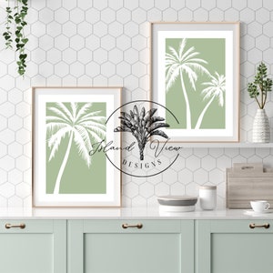 Palm Tree Set of Digital Print Wall Art - Minimalist - Classic Hamptons, Modern Coastal Plantation Style