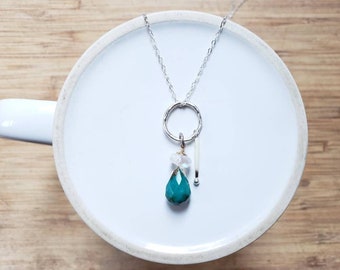 Little Quill Necklace // Turquoise Moonstone Quill Fine Silver Gold Filled