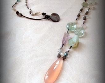 Spring Storm Gemstone Necklace // Chalcedony Leather