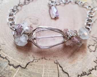 Dendra Bracelet // Amethyst Moonstone Sterling Silver Chain Bracelet