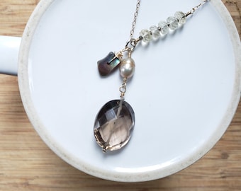 Pacific Necklace // Smokey Quartz Citrine Pearl Abalone Gold Filled