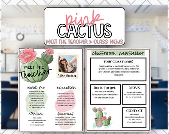 Meet the Teacher and Classroom Newsletter Pink Cactus Classroom Decor. Succulent Editable News. Cactus Classroom DIY News.