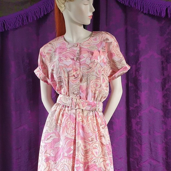 Vintage 1980s does Deco Pretty in Pink Print Dress