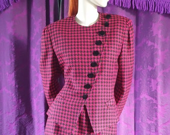 Magenta Dogtooth Wool 90s Power Suit by Windsmoor