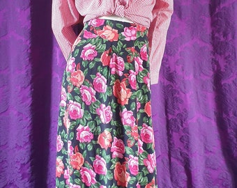 Bold Pink Roses Vintage 90s Yoke Skirt