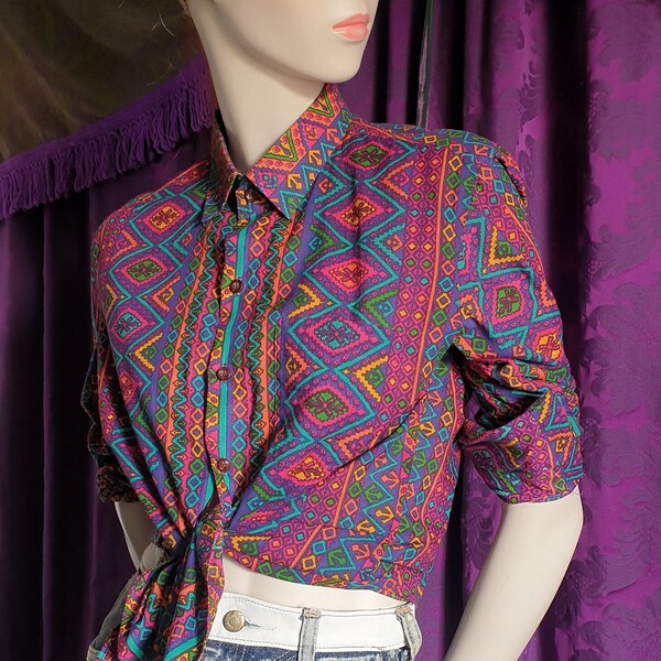 Vintage Bright 90s Aztec Stripe Shirt - XS