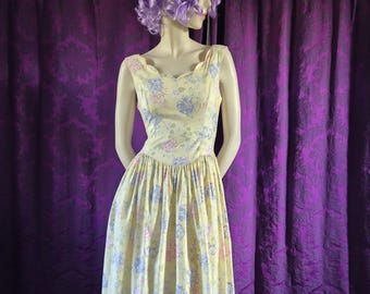 Vintage Yellow Cotton Floral Laura Ashley Bow-Back Sundress