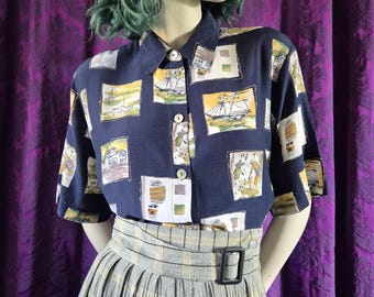 海辺のスケッチブック柄シャツ