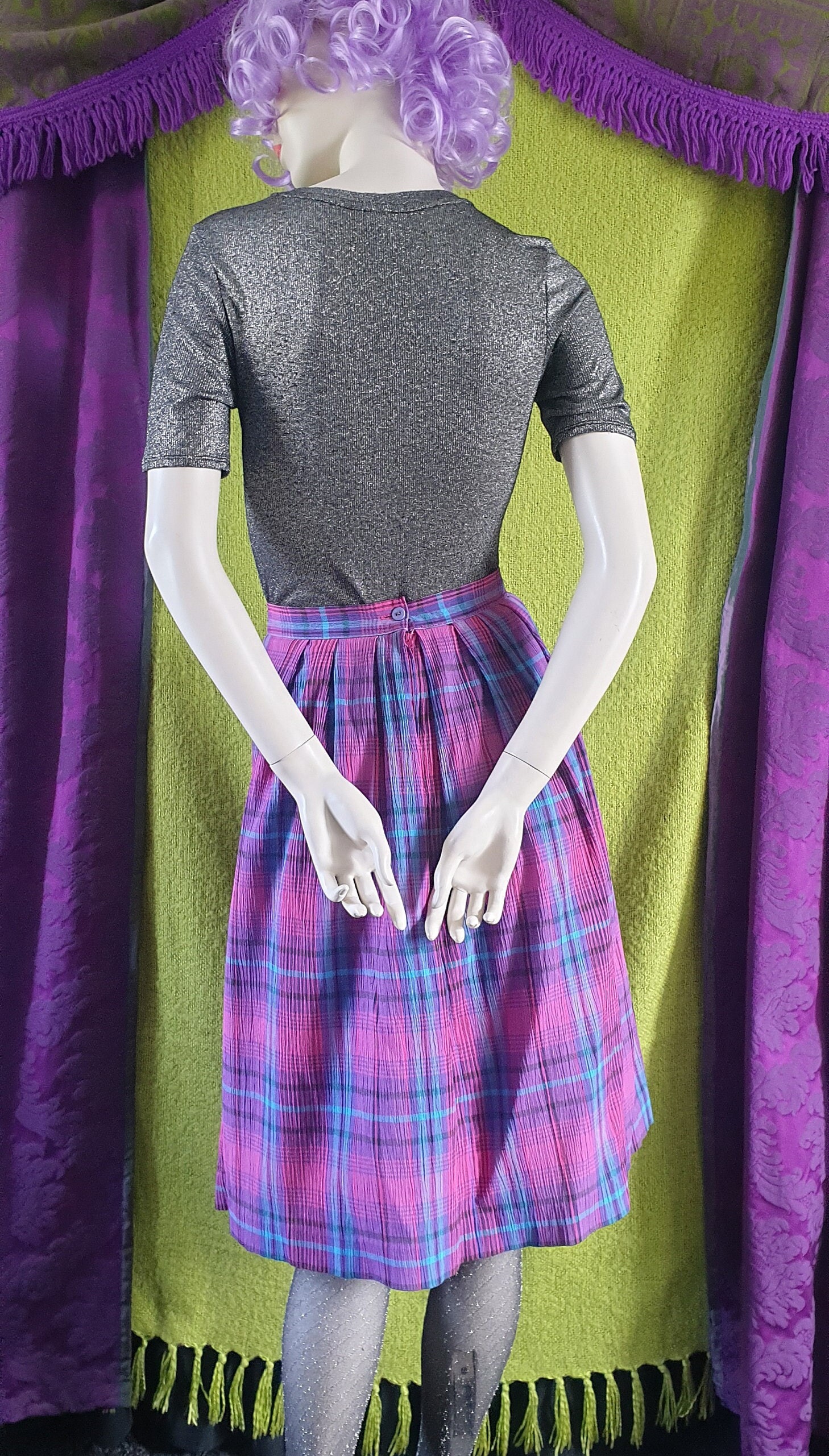 Pink and Purple Plaid Knitted Skirt